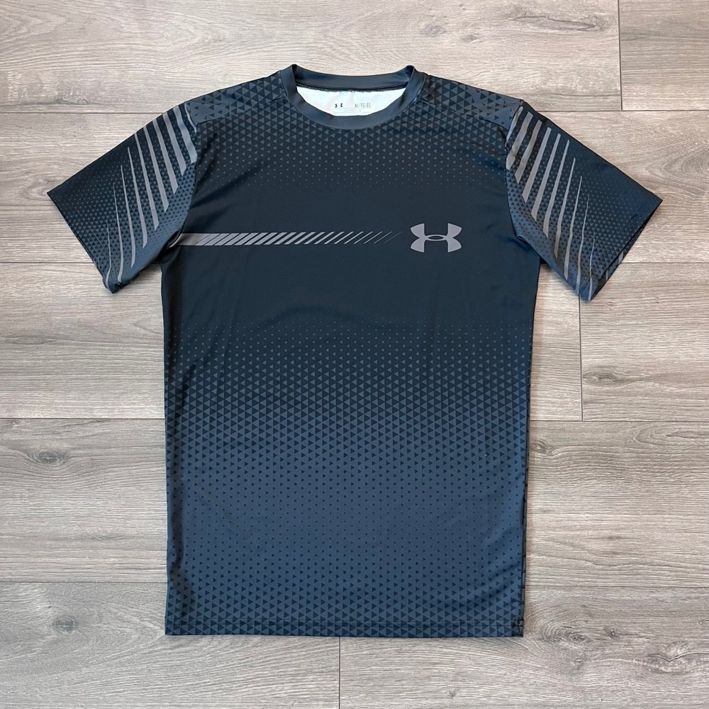 Under Armour Mens HeatGear Compression Shirt Black Geometric XL Short Sleeve